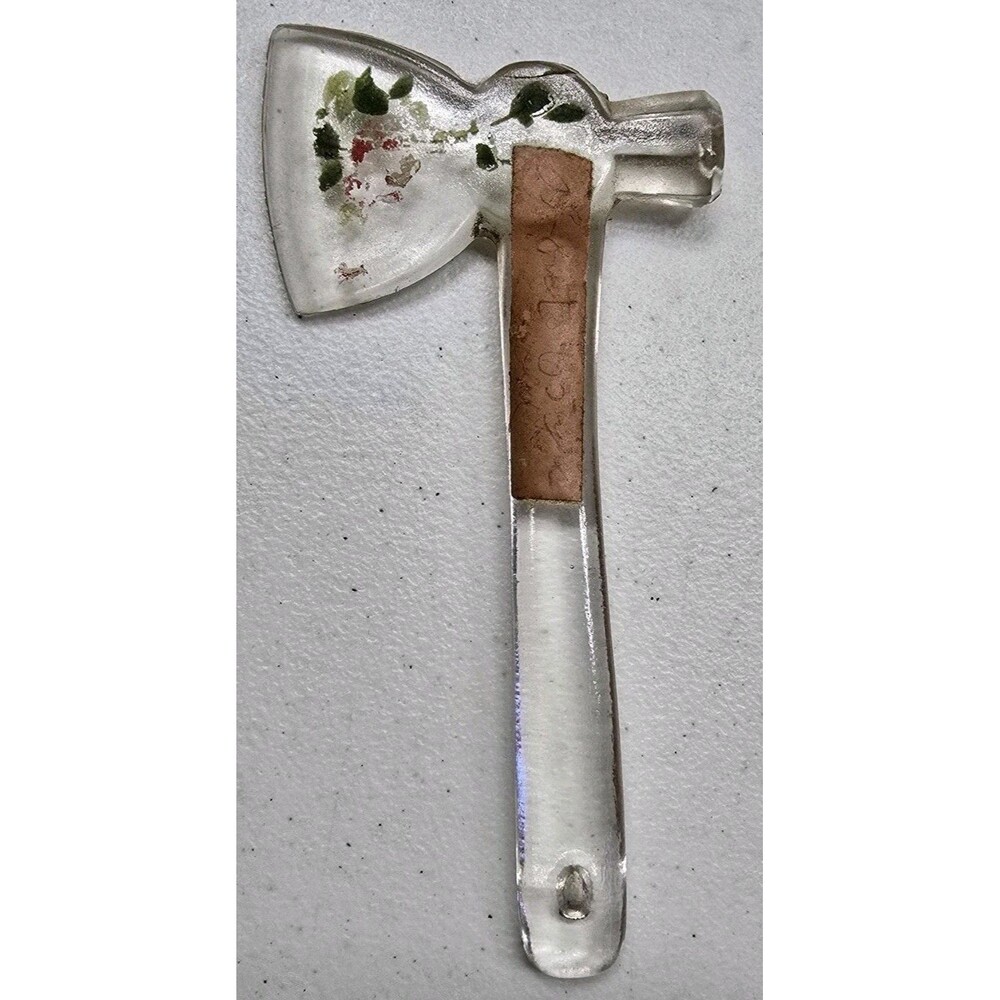 Vintage Clear Glass Hatchet/Axe 7" Long Unbranded Pressed Flowers *written note